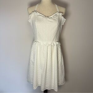 H&M White Ruffled Eyelet Lace Halter Sundress Size 10